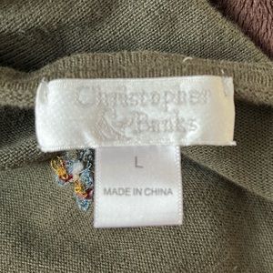 Christopher and Banks zip-up sweater, green with cute camping designs .